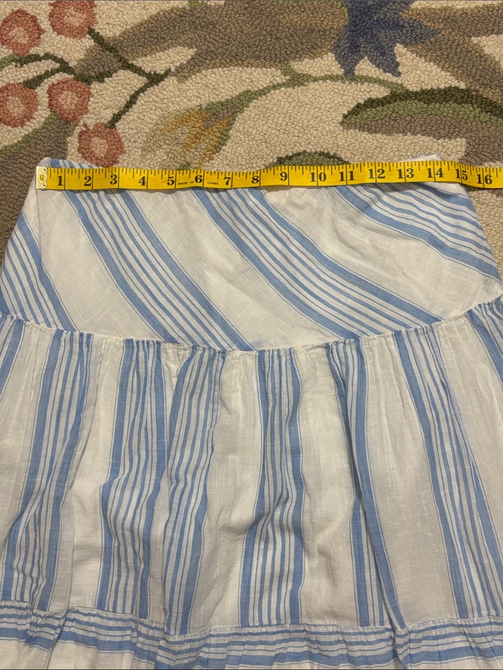 Chaps Light Blue and White Cotton Striped Tiered Maxi Skirt, small - Picture 4 of 6